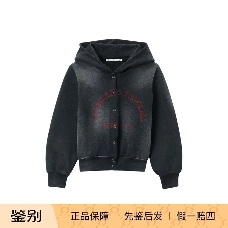 alexander wang亚历山大王 短款七分袖连帽卫衣 女款