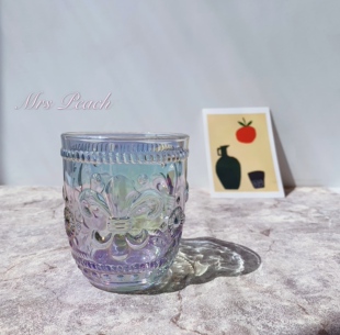 桃夫人 幻彩鸢尾花复古浮雕玻璃杯彩虹琥珀色果汁饮料牛奶酒水杯