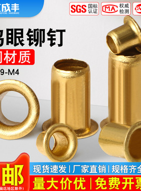 铜鸡眼扣铆钉空心铜铆钉单机管过孔通芯帽钉卯钉M0.9M1.3M1.5M1.7
