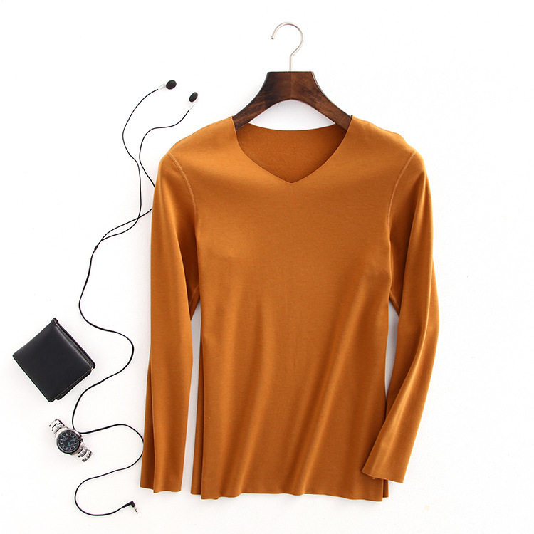 男士无痕保暖内衣加绒v领发热纤维棉秋衣秋裤男青年打底衫上衣厚