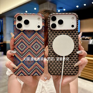 适用苹果17promax手机壳iPhone16por民族风iph15碳纤纹apple14plus半包边13p超薄12pormax磁吸壳Air高级感16e
