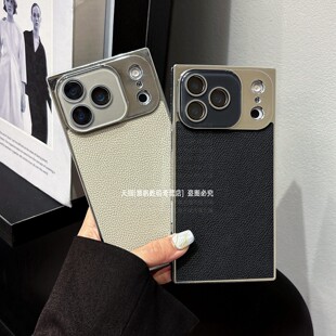 适用苹果17promax手机壳iPhone16por方形iph15电镀apple14皮纹ip13带镜头膜pormax防摔Air高级感peo硬壳pm