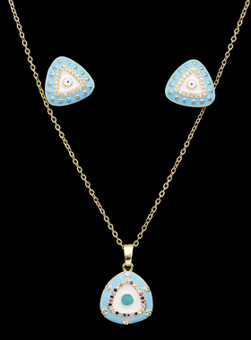 钛钢眼睛三角坠项链耳钉套装