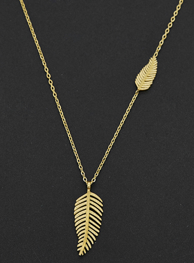 钛钢金色羽毛树叶项链