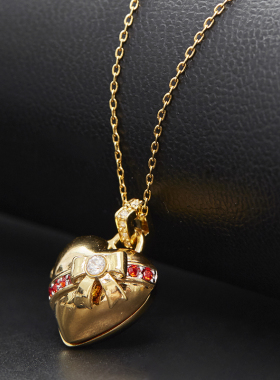 红色镶钻蝴蝶结爱心项链可调节