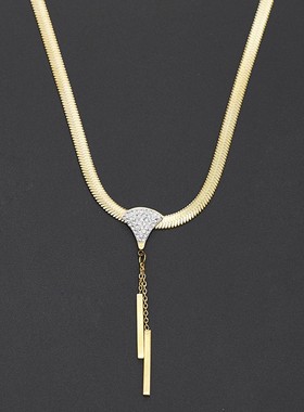 钛钢白色扇形流苏坠项链