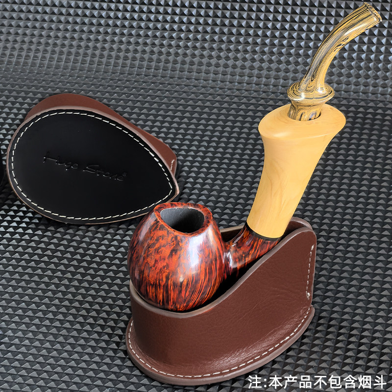 真皮烟斗架手工缝制大底座塑形牛皮烟斗展示支架leather烟斗配件图片