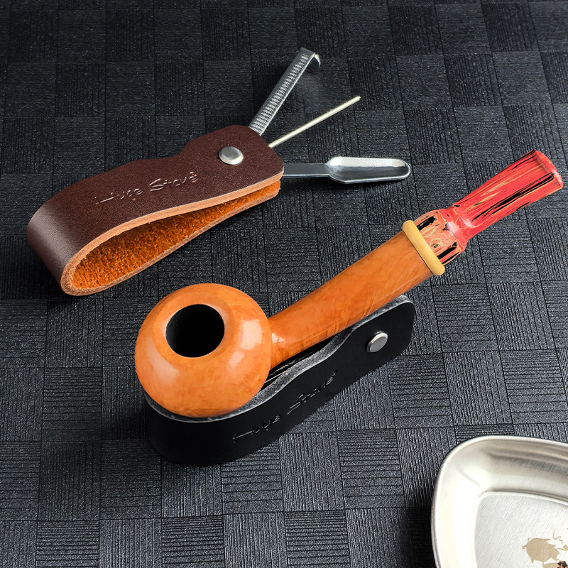 烟斗架真皮三合一牛皮支架压棒通针刮刀多功能单斗座便携烟斗配件