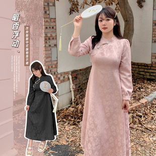7931大码微胖胖MM女装秋新款新中式国风改良版旗袍连衣裙长裙-BFD