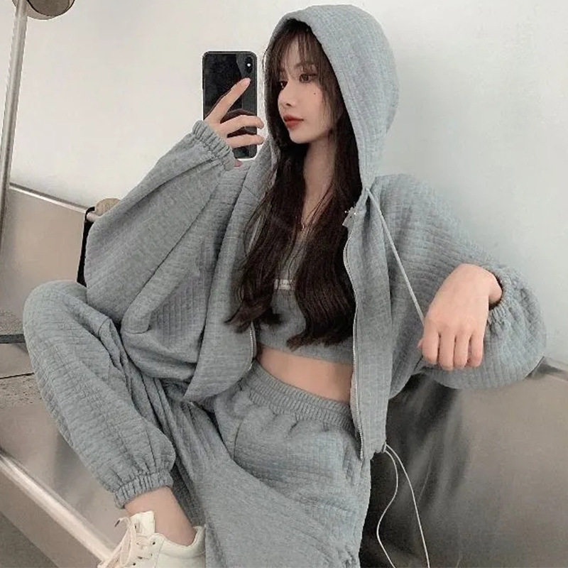 2023新款休闲运动套装女春秋季卫衣宽松炸街时尚减龄洋气三件套潮