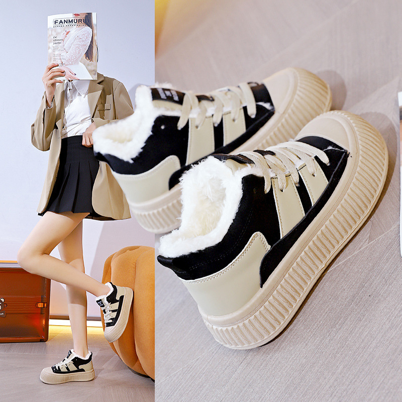 冬季新款高帮鞋女加绒加厚板鞋学生百搭棉鞋防寒保暖雪地靴MR025