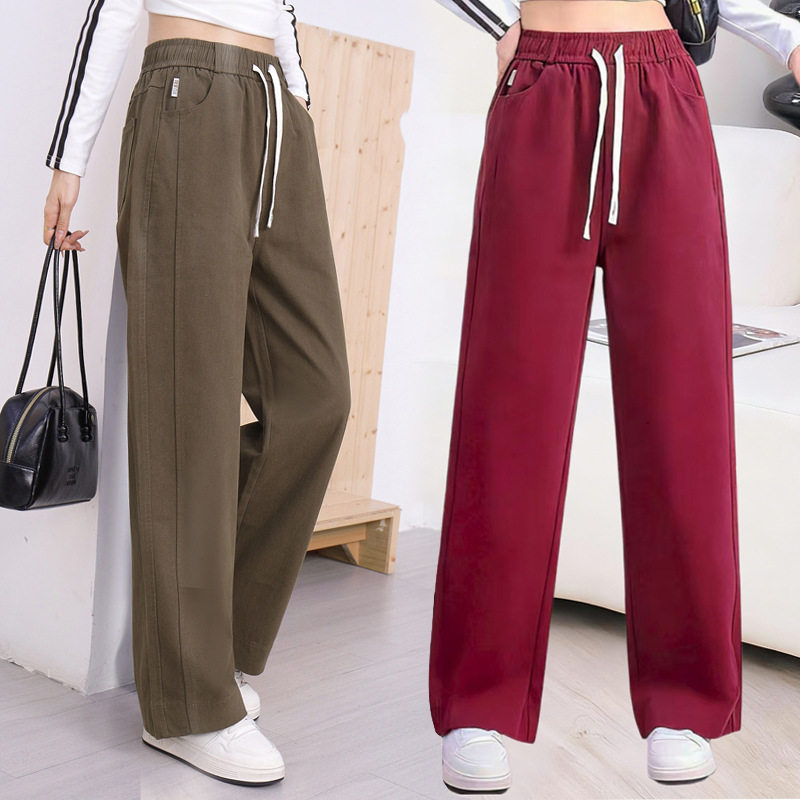 2025新款水洗棉阔腿裤显瘦休闲裤宽松松紧腰女棉麻显高大码直筒裤,女装/女士精品,休闲裤,淘宝优惠券,粉丝福利购,淘宝优惠卷