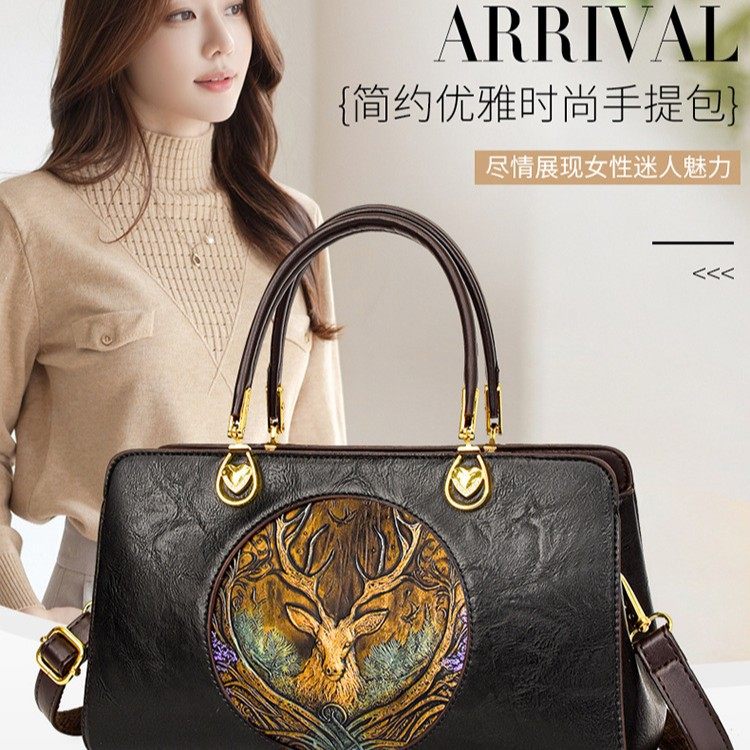 女士手提包女2025新款文艺国风时尚压花妈妈包时尚单肩斜挎包,箱包皮具/热销女包/男包,单肩包,淘宝优惠券,粉丝福利购,淘宝优惠卷