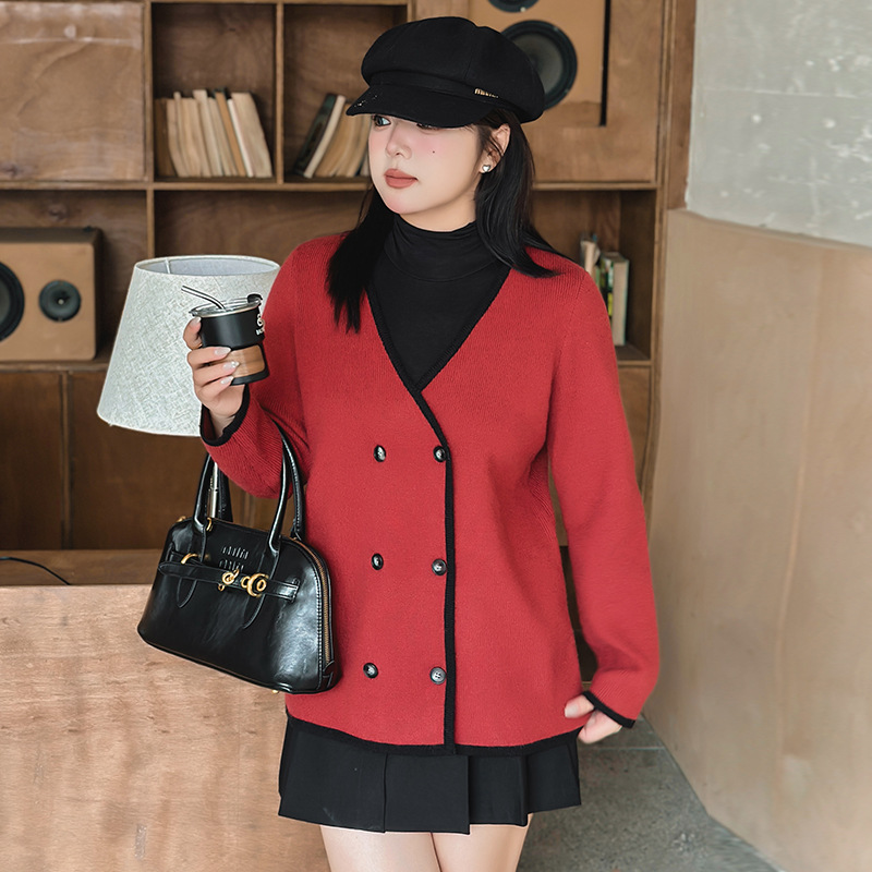 大码女装气质高级感外套女百搭毛衣2025冬胖mm休闲针织开衫22755