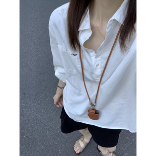 女春夏2025年宽松休闲polo衬衣长袖 韩系白色衬衫 套头防晒上衣外套