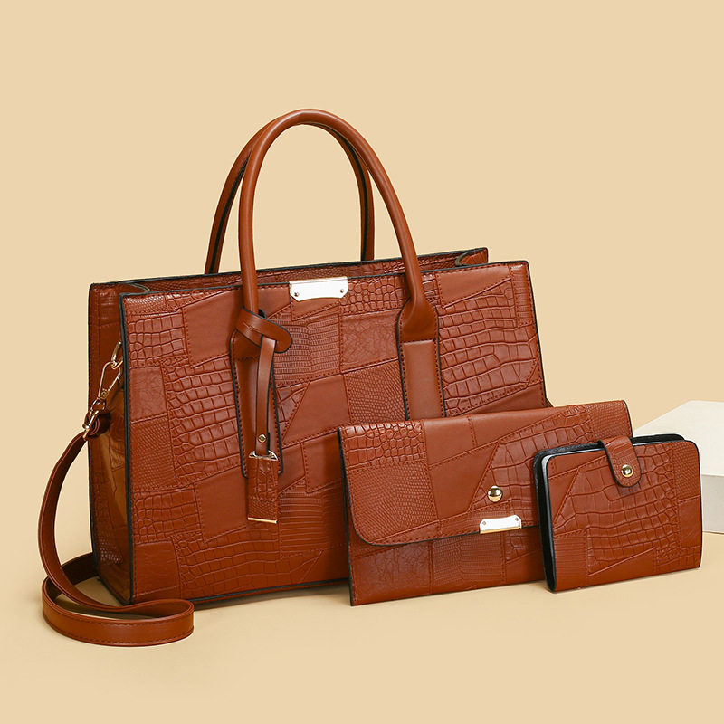 外贸2025跨境新款女包压花女士单肩包三件套手提斜挎包潮,箱包皮具/热销女包/男包,单肩包,淘宝优惠券,粉丝福利购,淘宝优惠卷