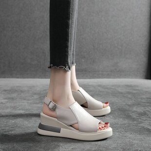 厚底大码凉鞋女2022年新款夏季韩版外穿坡跟鱼嘴鞋松糕底高跟鞋女