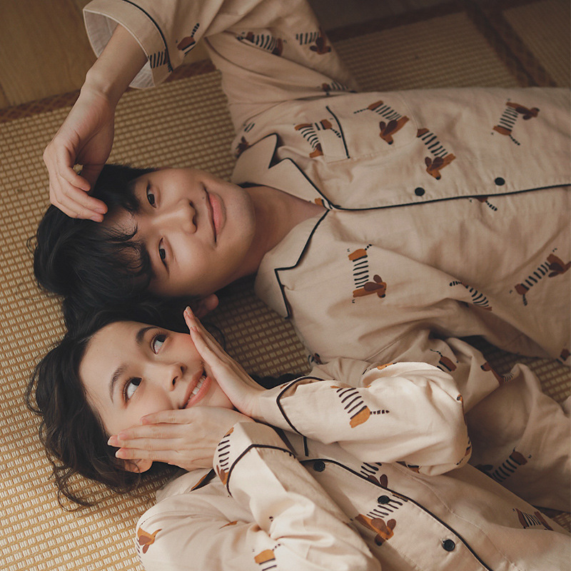 自如72-情侣睡衣女士春秋季纯棉纱布卡通可爱家居服全棉长袖套装