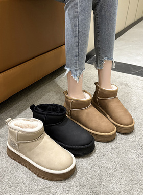 2024冬季新款周冬雨同款厚底雪地靴女短筒防水可擦加厚防滑棉鞋潮