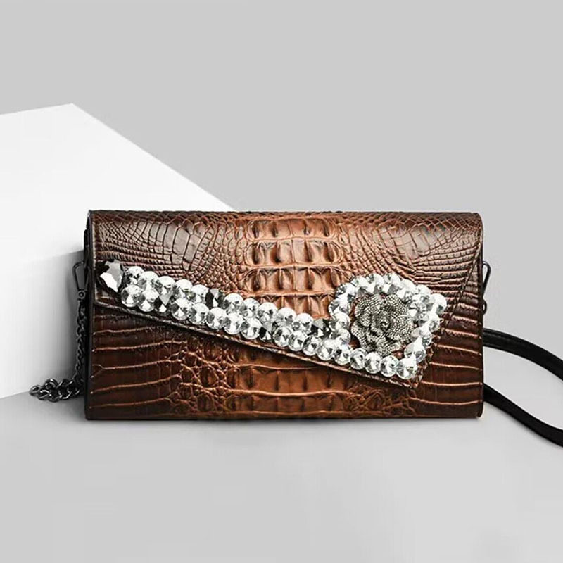 跨境斜挎包女士高级质感手拿包鳄鱼纹气质镶钻花朵斜挎链条包,箱包皮具/热销女包/男包,单肩包,淘宝优惠券,粉丝福利购,淘宝优惠卷