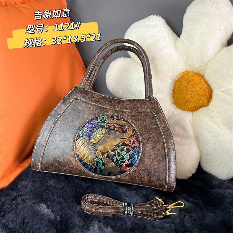 跨境手提包高级质感复古国风斜挎包图腾压花设计感百搭手工单肩包,箱包皮具/热销女包/男包,单肩包,淘宝优惠券,粉丝福利购,淘宝优惠卷