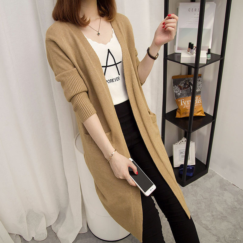 实拍中长款毛衣外套女针织衫开衫春秋冬韩版宽松大码上衣现货长袖