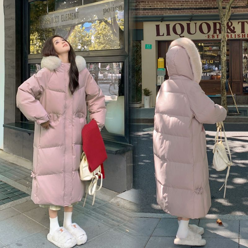 大毛领中长款羽绒棉服女2024年新款宽松棉衣冬季加厚过膝棉袄外套