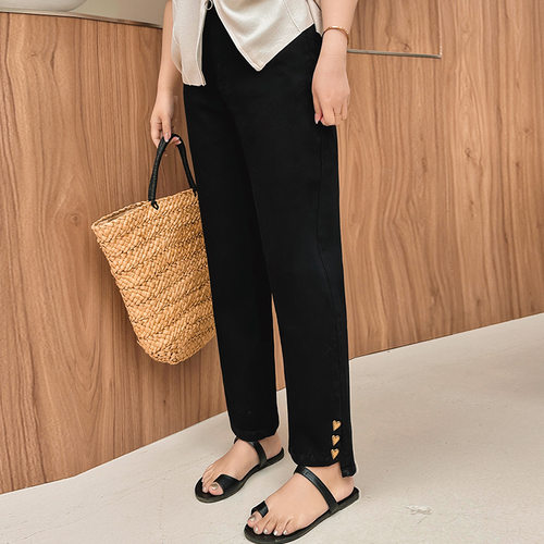 大码女装黑色高腰牛仔裤2025秋款胖mm直筒裤女长裤NK1012休闲百搭