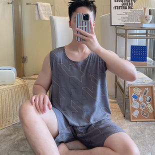 2024新款 薄 绵绸睡衣男夏季 休闲高中生大学生居家可外穿家居服套装