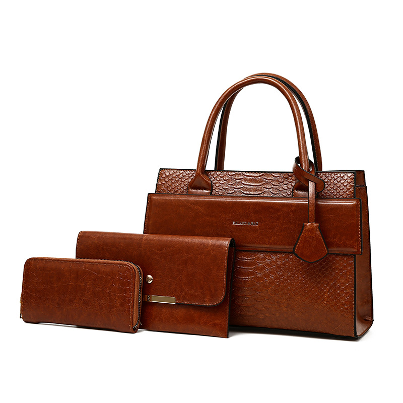 跨境外贸女包2024新款都市简约鳄鱼纹单肩手提包压纹手提斜挎包