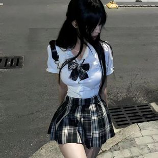 套装 女高原创夏季 短袖 校供感JK制服套装 格裙百褶半身裙收腰衬衫
