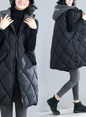秋冬韩版夹棉加厚羊羔绒连帽棉衣女中长款保暖拉链无袖棉服马甲潮