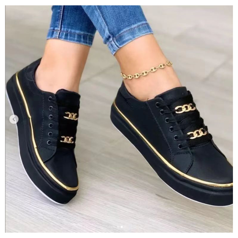 跨境20235欧美金属风国际站新款平底休闲单鞋时尚大码外贸女鞋