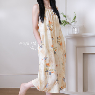 国风睡裙女夏季 棉绸睡衣薄款 高级感可外穿家居服连衣裙夏天中长款