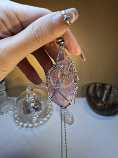 爆闪银色网兜项链吊坠水晶原石金属项链