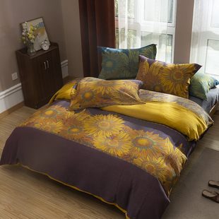 全棉A类双层纱布四件套纯棉轻奢水洗棉被套复古色织提花母婴床单