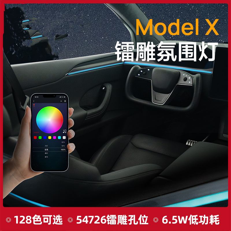 适用特斯拉2023款modelX镭雕氛围灯无损改装新款车内气氛灯氛围感