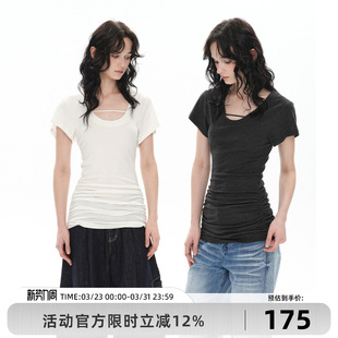 T恤打底衫 Goosfir 灰白双色正肩收腰短袖 新款 上衣女 原创设计夏季