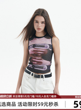 Goosfir 原创设计夏季新款复古朋克风印花背心短款显瘦无袖上衣女