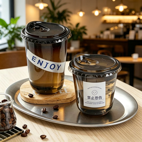 一次性U型带盖加厚PET咖啡杯