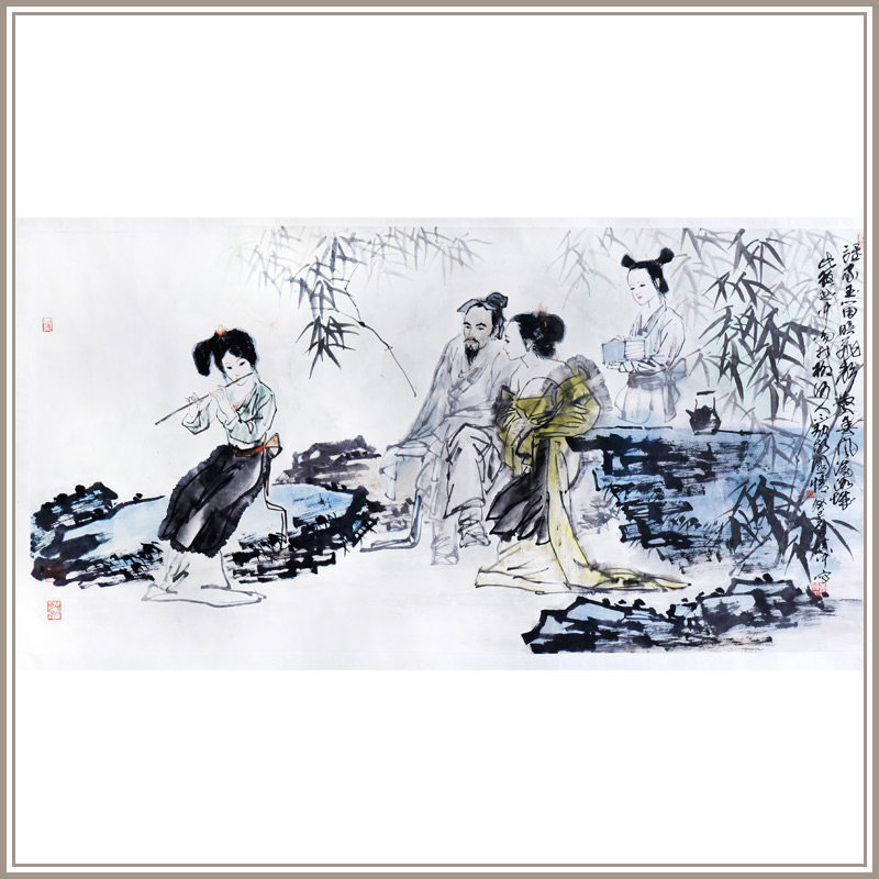 西泠印社社员黄镇中国画《竹园闻笛》名家字画真迹书法办公室中式装修