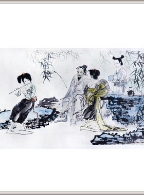 西泠印社副秘书长黄镇中国画《竹园闻笛》名家字画真迹书法办公室中式装修装饰画孤品一物一拍送礼收藏