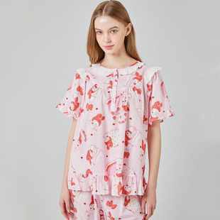 My Melody韩国2025夏纯棉甜美卡通美乐蒂印花圆领短袖睡衣套装女