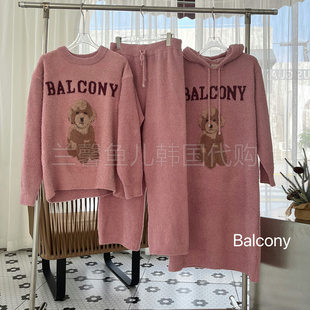 BALCONY韩国2023冬季 女 情侣珊瑚绒保暖睡衣套装 甜美卡通小狗长袖