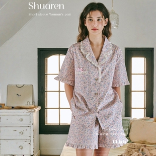 ULLALA韩国乌拉拉睡衣女2026夏季纯棉碎花简约休闲前扣短袖家居服