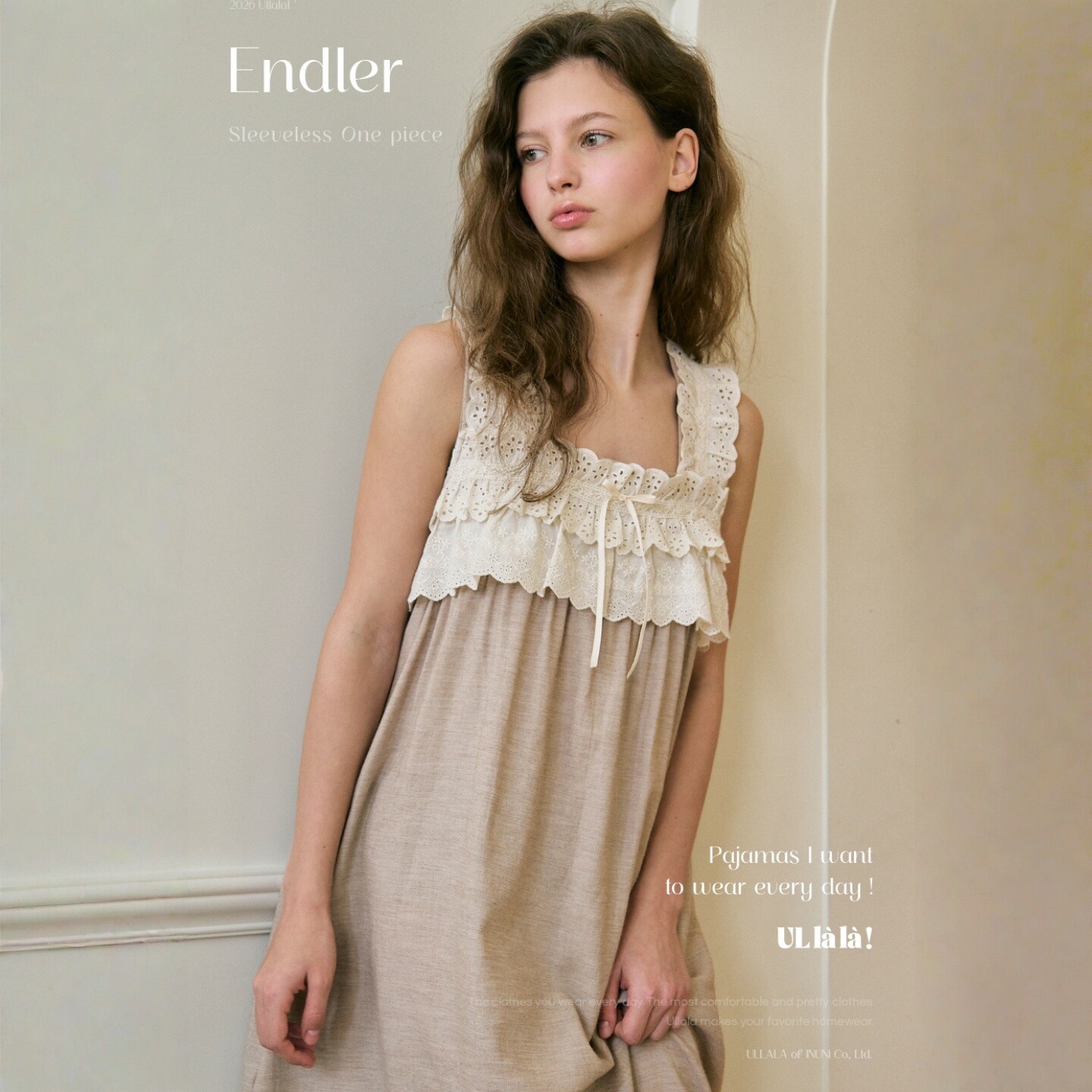 ULLALA韩国乌拉拉睡裙女2026夏季纯棉甜美蕾丝花边方领无袖家居裙