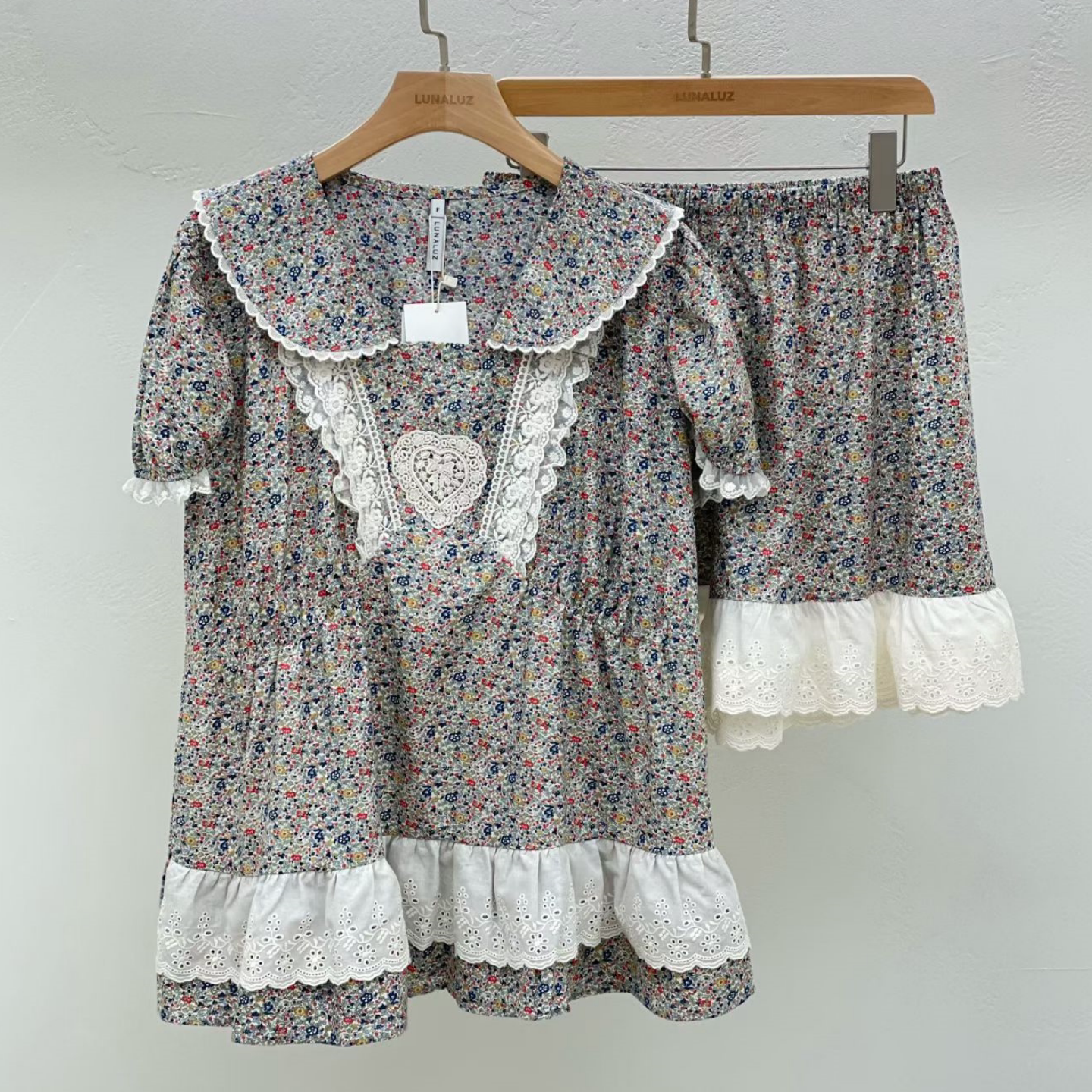 LUNALUZ韩国纯棉碎花家居服睡裙