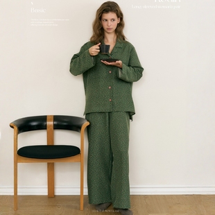 ULLALA韩国乌拉拉睡衣女2025秋季清新碎花简约前扣长袖家居服套装