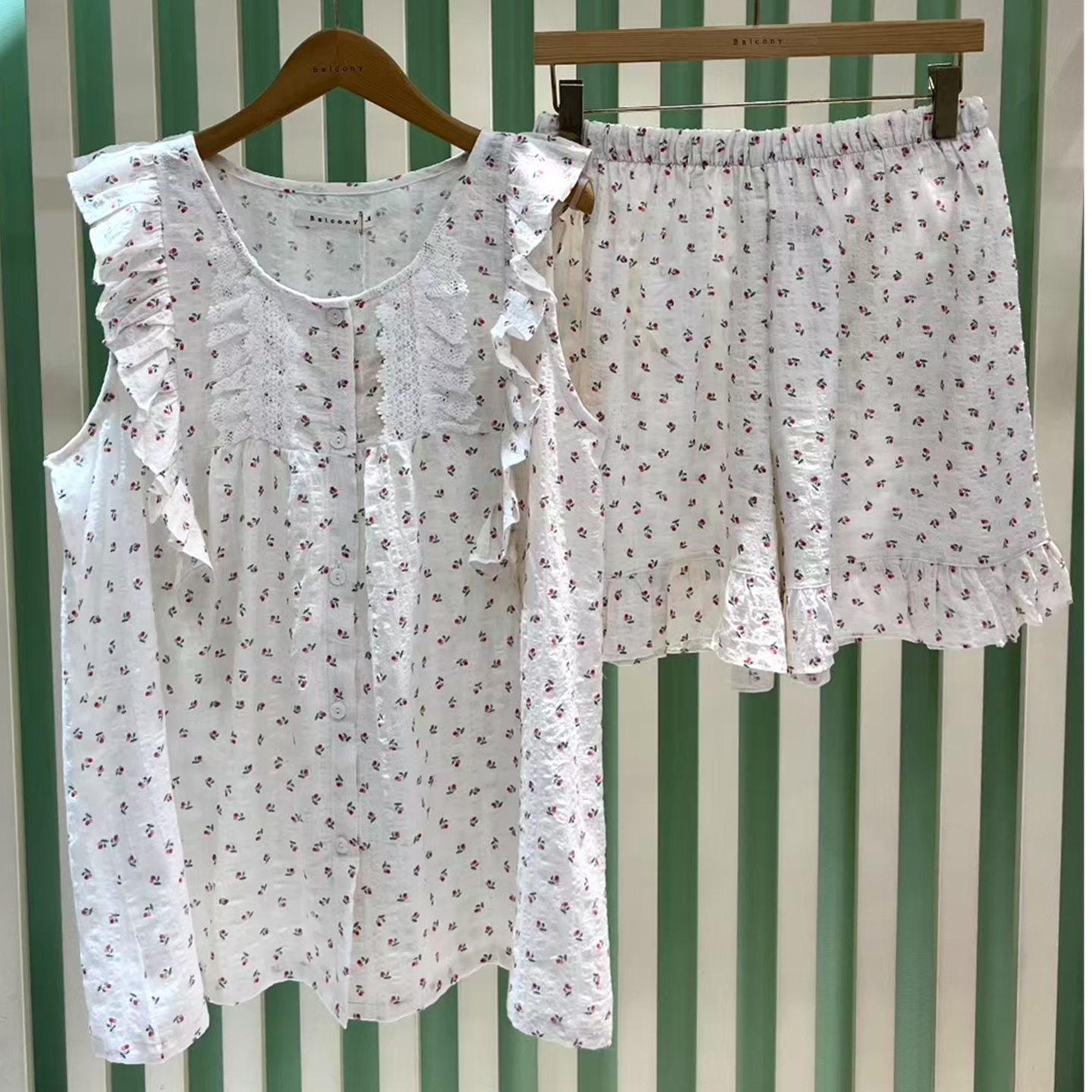 BALCONY韩国纯棉樱桃无袖睡衣女