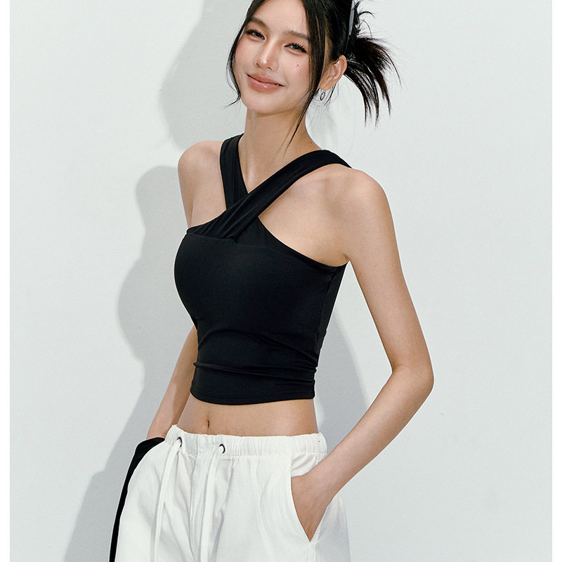 新款挂脖运动背心女一体式黑色普拉提健身时尚瑜伽服内衣外穿夏